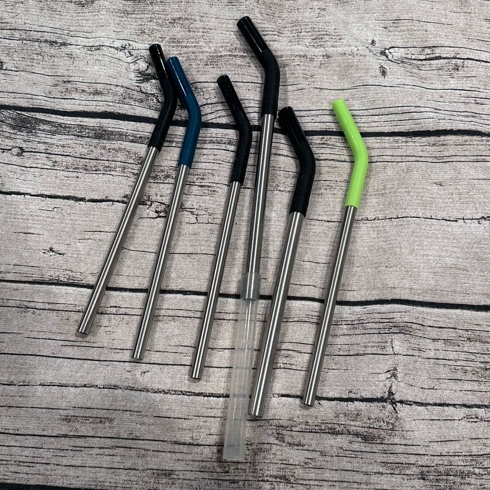 Lot of 6 Klean Kanteen Metal Straws With Silicone Spouts